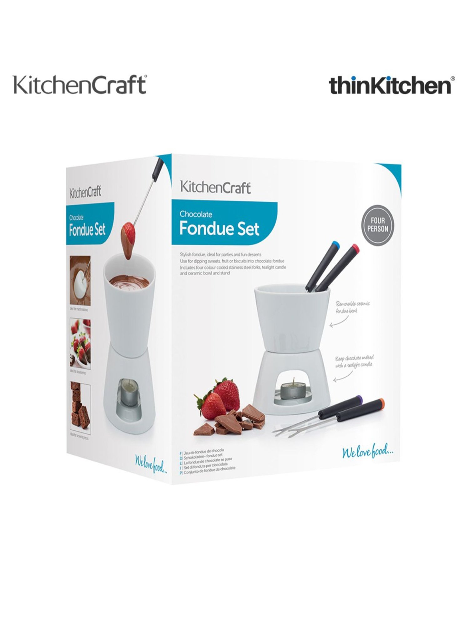 KitchenCraft White Stainless Steel Chocolate Fondue Set