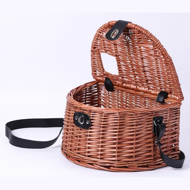 Vintiquewise Wicker Fishing Creel with Faux Leather Shoulder Strap