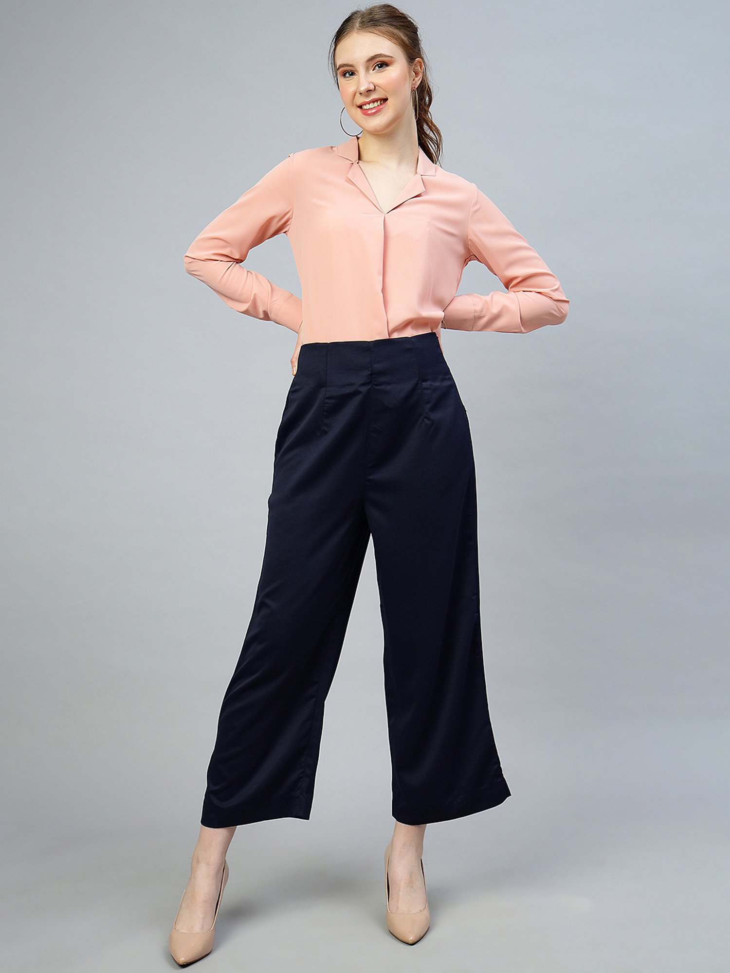FITHUB Navy Relaxed Fit High Rise Trousers