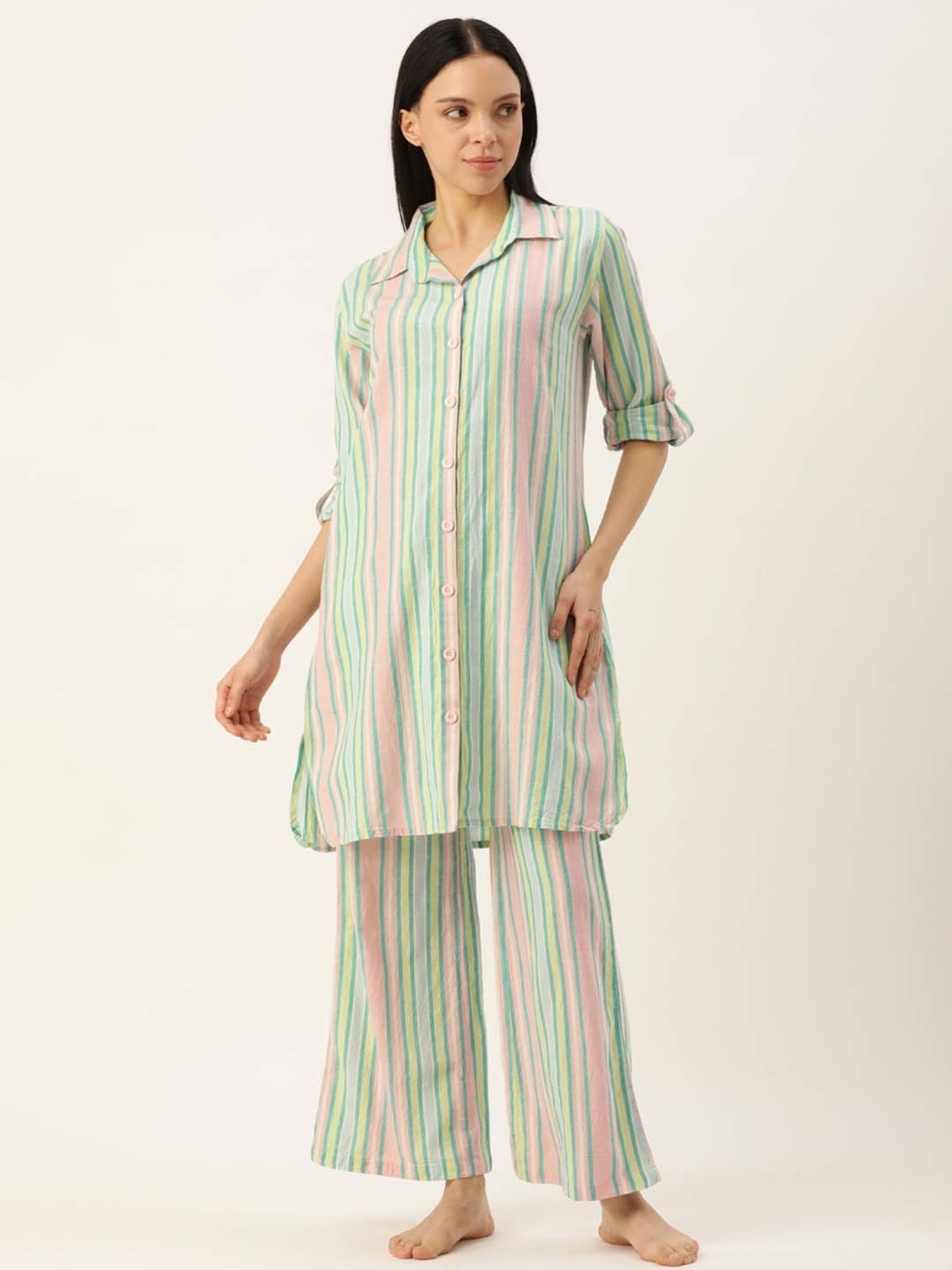 Clt.s Multicolored Cotton Striped Kurta Palazzo Set