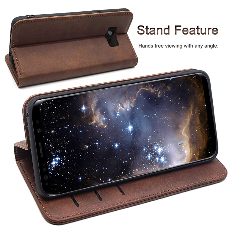 Samsung Galaxy S8 Case Cover Wallet Brown for Men Women  S8 Leather Flip Case with Magnetic Closure Card Holder Kickstand Business Style Full Body Protective Phone Case Cover for Galaxy S8