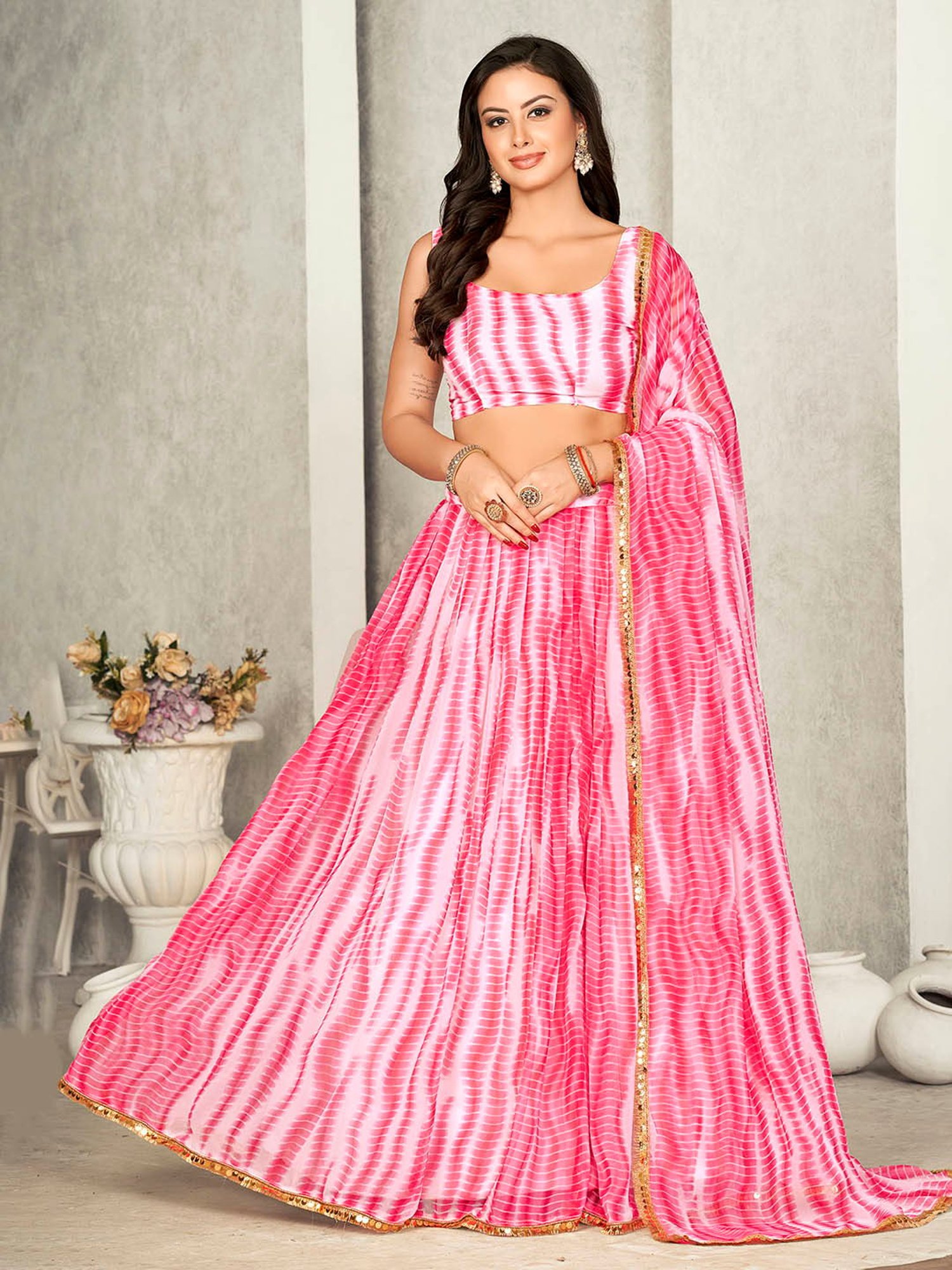 Warthy Ent Pink Printed Lehenga Choli Set With Dupatta