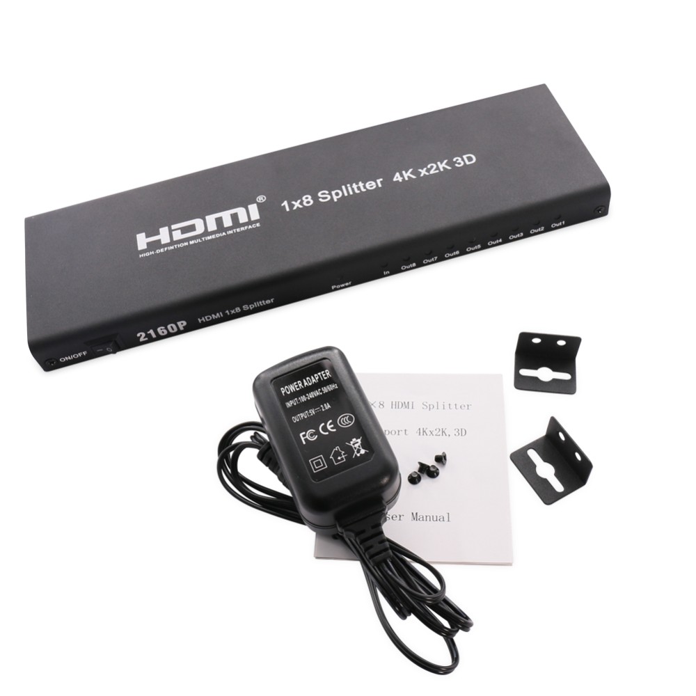 2160P HDMI 1x8 Splitter 4Kx2K Amplifier 1 In 8 Out HDMI Switch Converter with Power Adapter Support 4K 3D 1080P HDTV  AYS-18V14