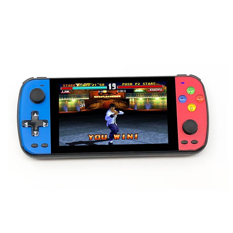 ANBERNIC PS5000 32GB 64GB 10000 Games 128 Bit Retro Handheld Game Console 5.1 inch IPS OLED HD Screen Support PS1 N64 MD CPS NEOGEO GB SFC Player with Gamepad-Blue+Red/64G