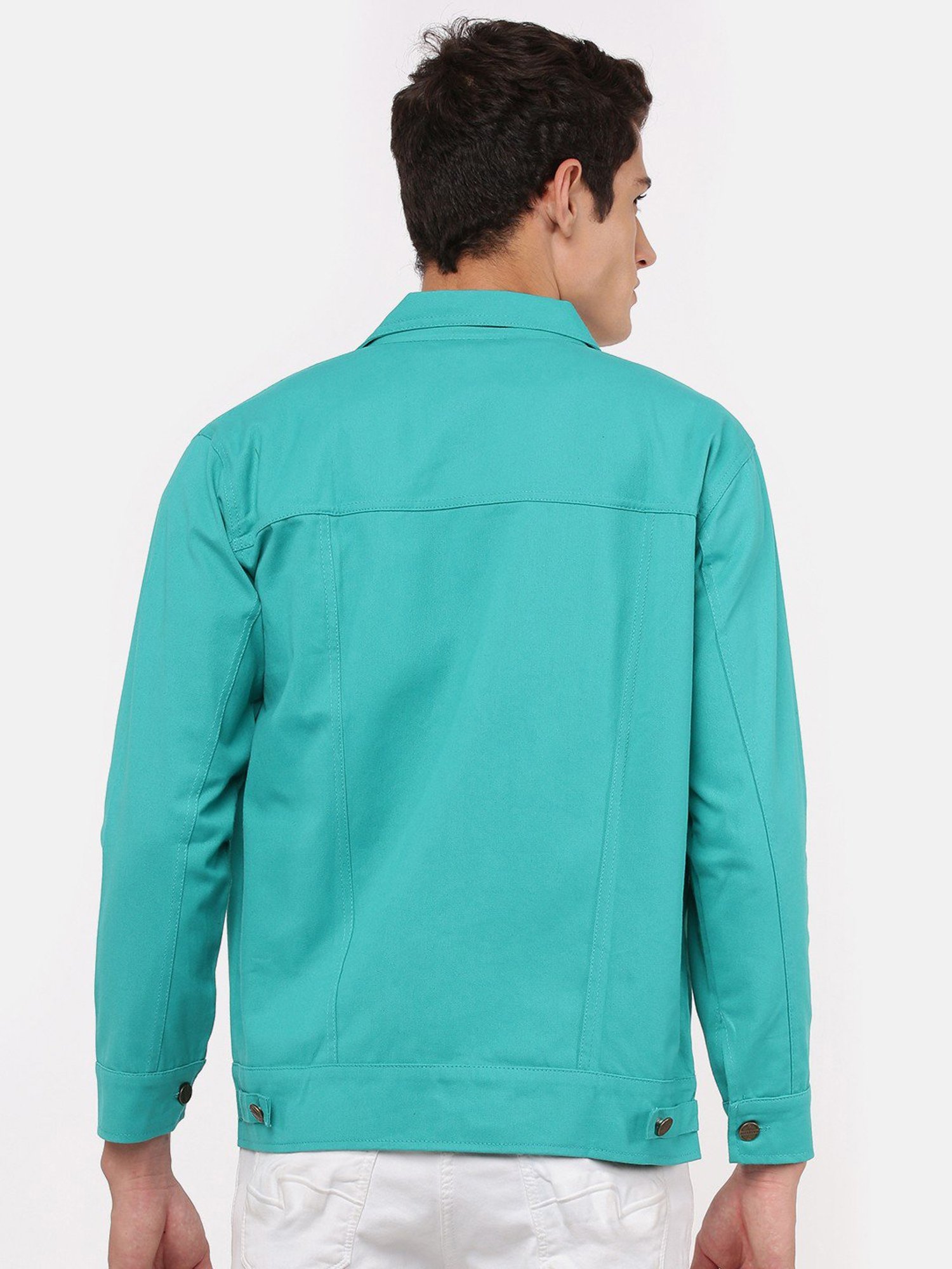 VOXATI Turquoise Full Sleeves Shirt Collar Denim Jacket