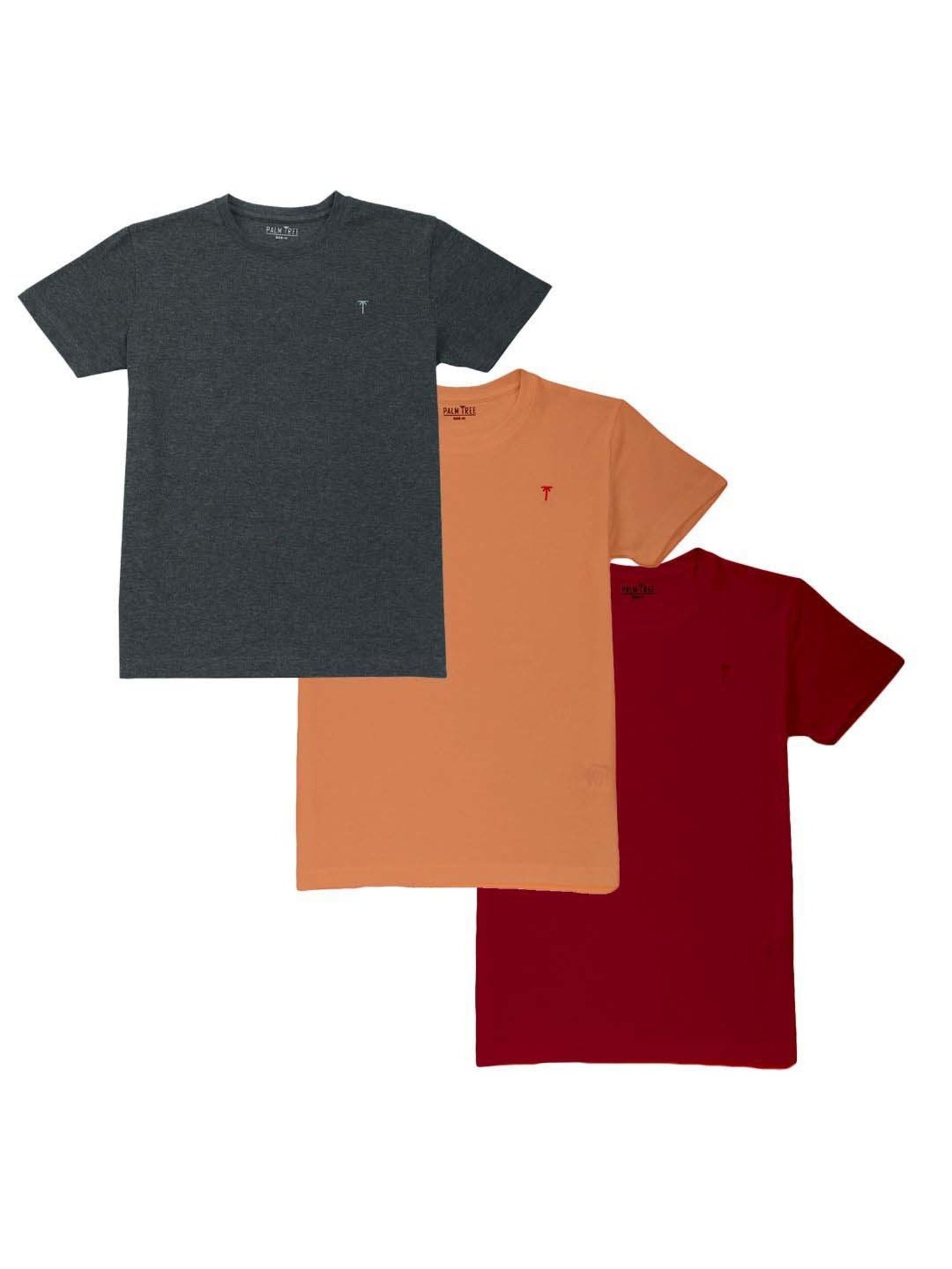 Palm Tree Boys Multicolor Cotton Regular Fit T-Shirt (Pack of 3)