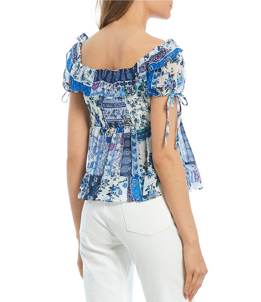 June & Hudson Floral Patchwork Print Top