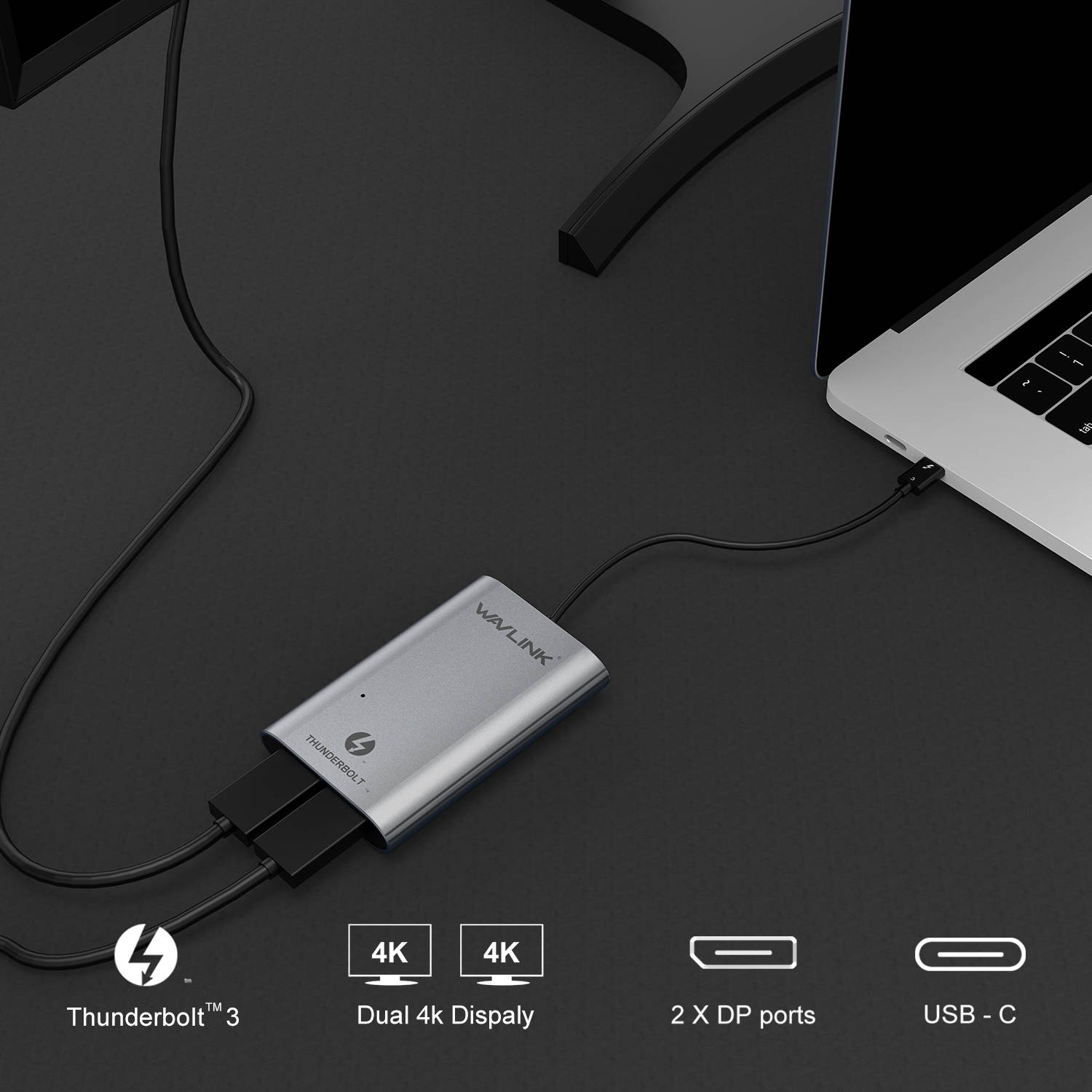 WAVLINK Thunderbolt 3 to Dual Displayport 1.4 Adapter,Single 8K@30Hz & Dual 4K@60Hz or FHD@144KHz Display for Mac & Windows More Efficient Home Office and Gaming, Plug and Play
