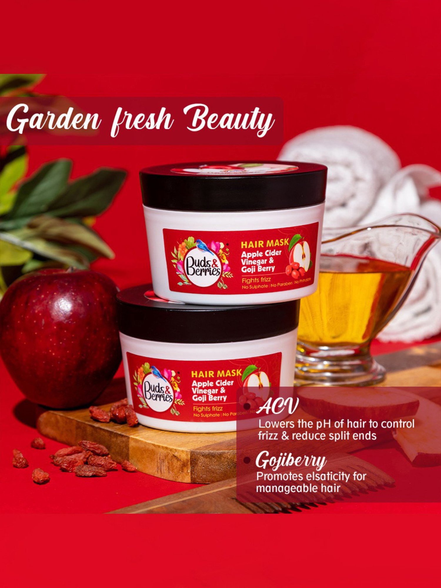 Buds & Berries Apple Cider Vinegar & Goji Berry Fights Frizz Hair Mask - 200 ml