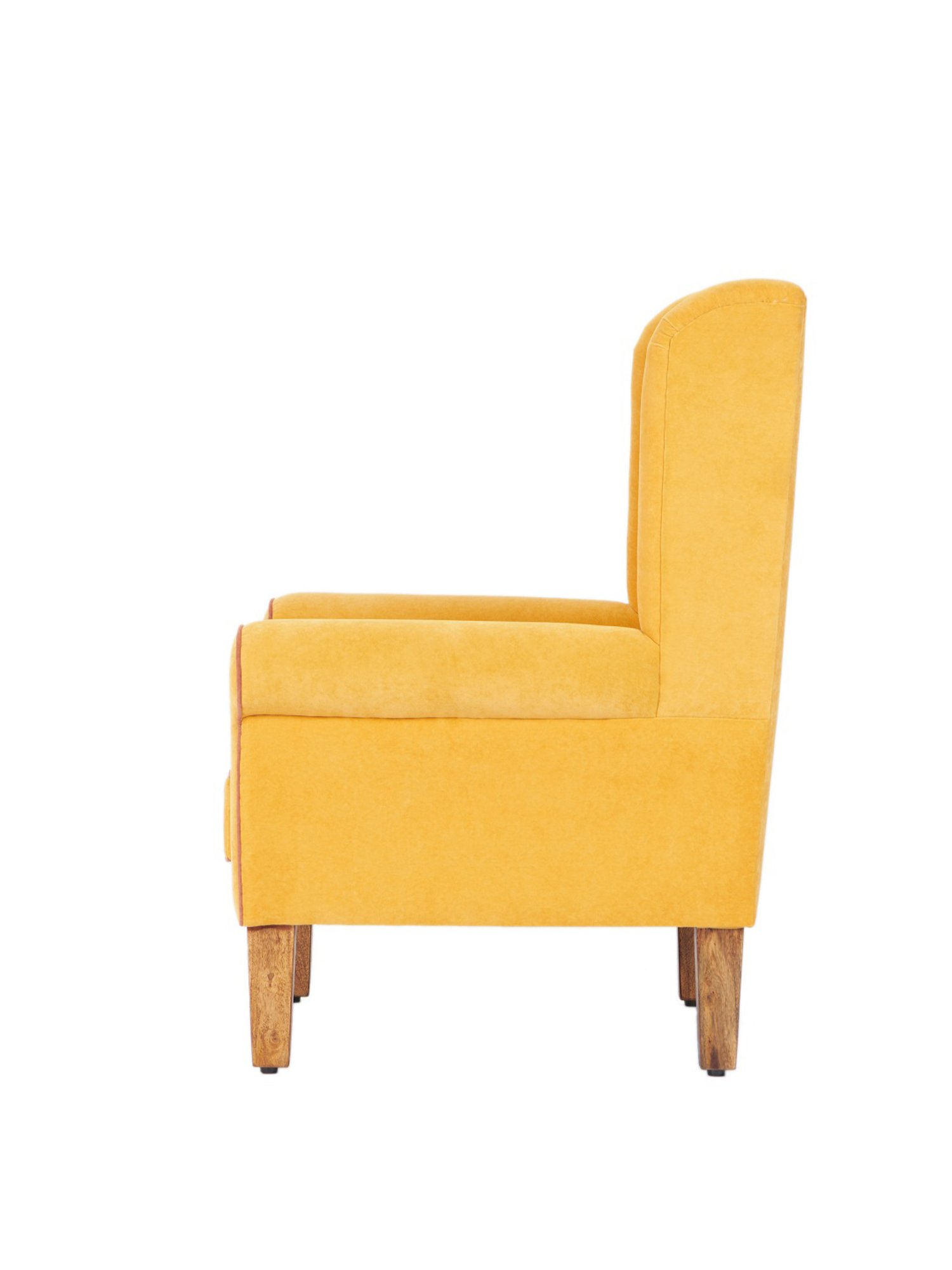 Chumbak Solid Yellow Sheesham Wood Begum Wing Chair