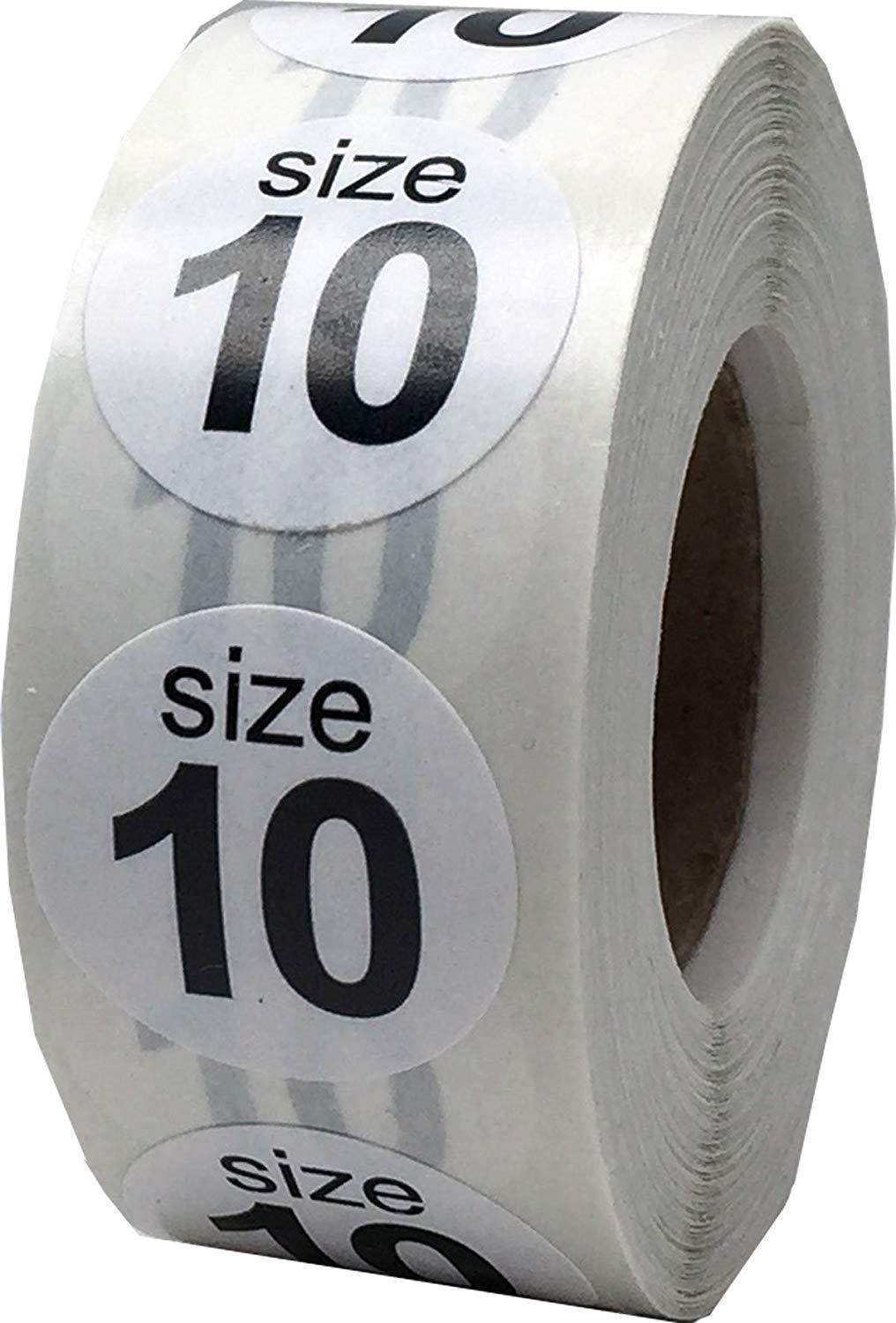 White Size 10 Shoe Size Circle Dot Stickers, 3/4 Inch Round, 500 Labels on a Roll