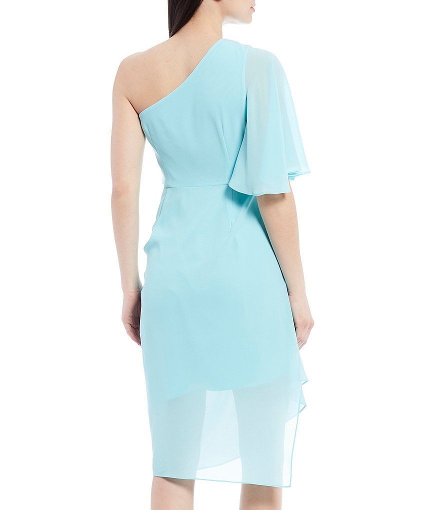 Belle Badgley Mischka Aliyah One Shoulder Short Sleeve Asymmetric Hem Dress