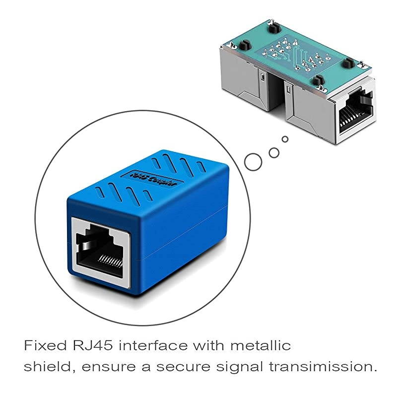Ethernet Cable ExtenderRJ45 Coupler Extender Connector Ethernet Coupler Female to Female Blue 10 Pack