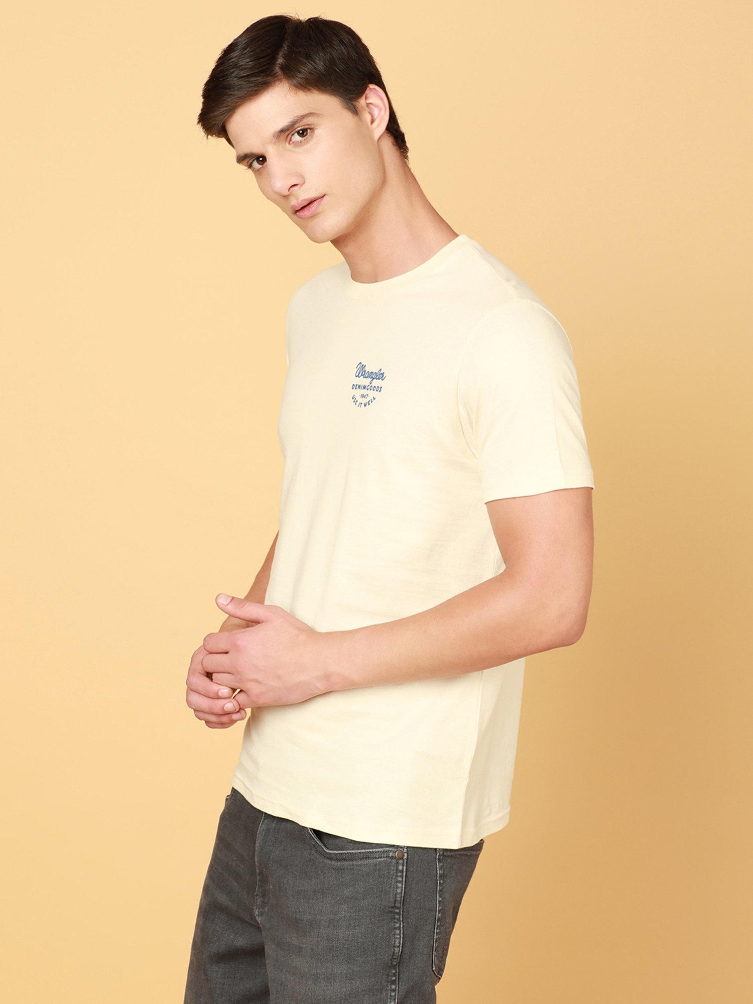 Wrangler Beige Regular Fit Printed Crew T-Shirt