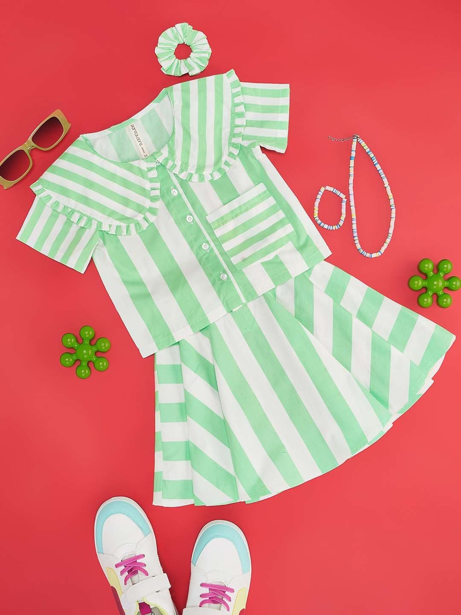 Akkriti by Pantaloons Kids Red & Cream Embroidered Kurta Set