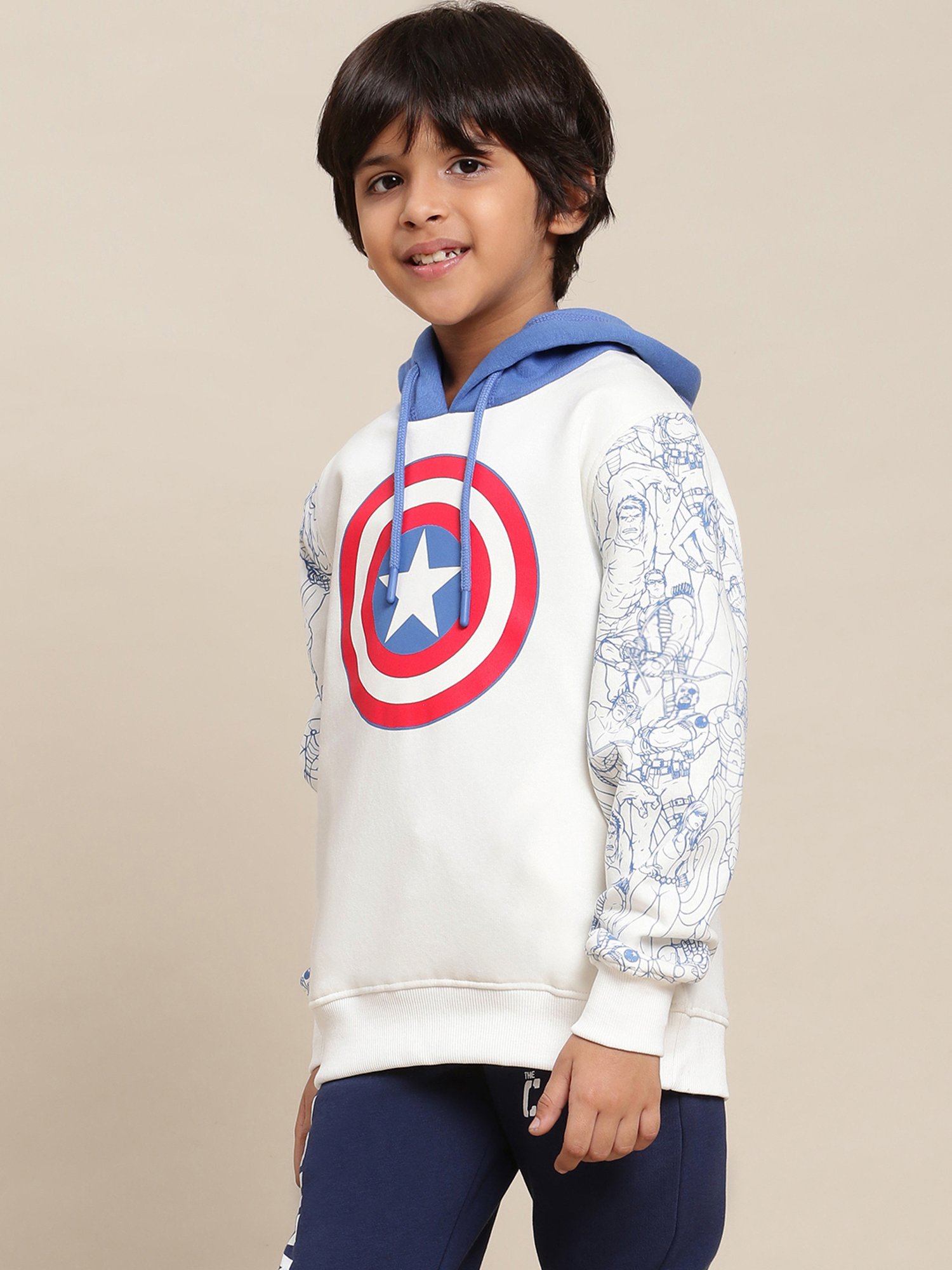 Kidsville Captain America Printed Off White Hoodie For Boys