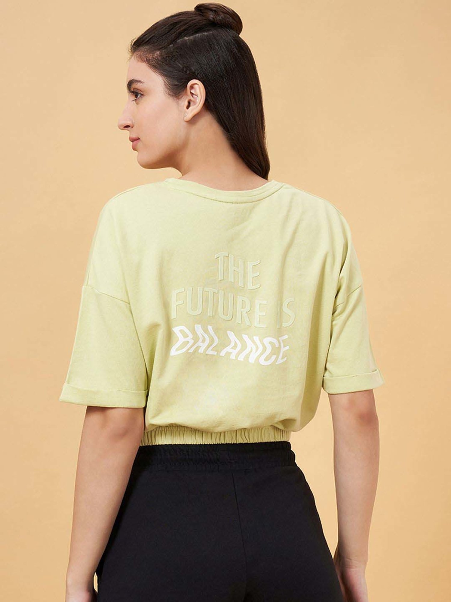 Ajile by Pantaloons Sunny Lime Cotton Printed Crop Top