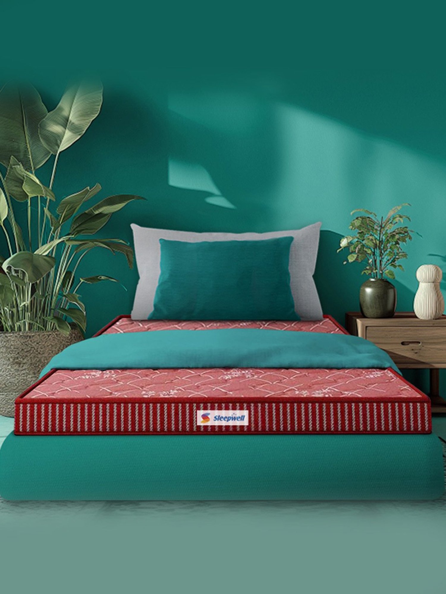 Sleepwell Durafirm 1.0 Maroon Rebonded Foam Medium Firm Anti Sag Single Mattress