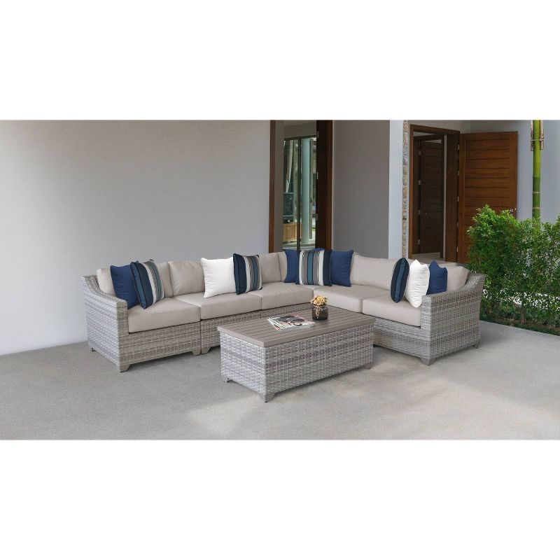 Nolin 7pc Sectional Weathered Brown Frame Sunbrella Spectrum Denim Fabric - La-Z-Boy