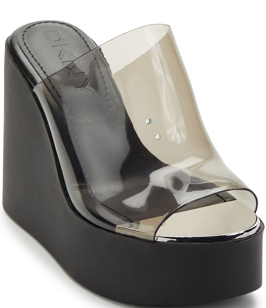 DKNY Pen Clear Vinyl Platform Wedge Sandals