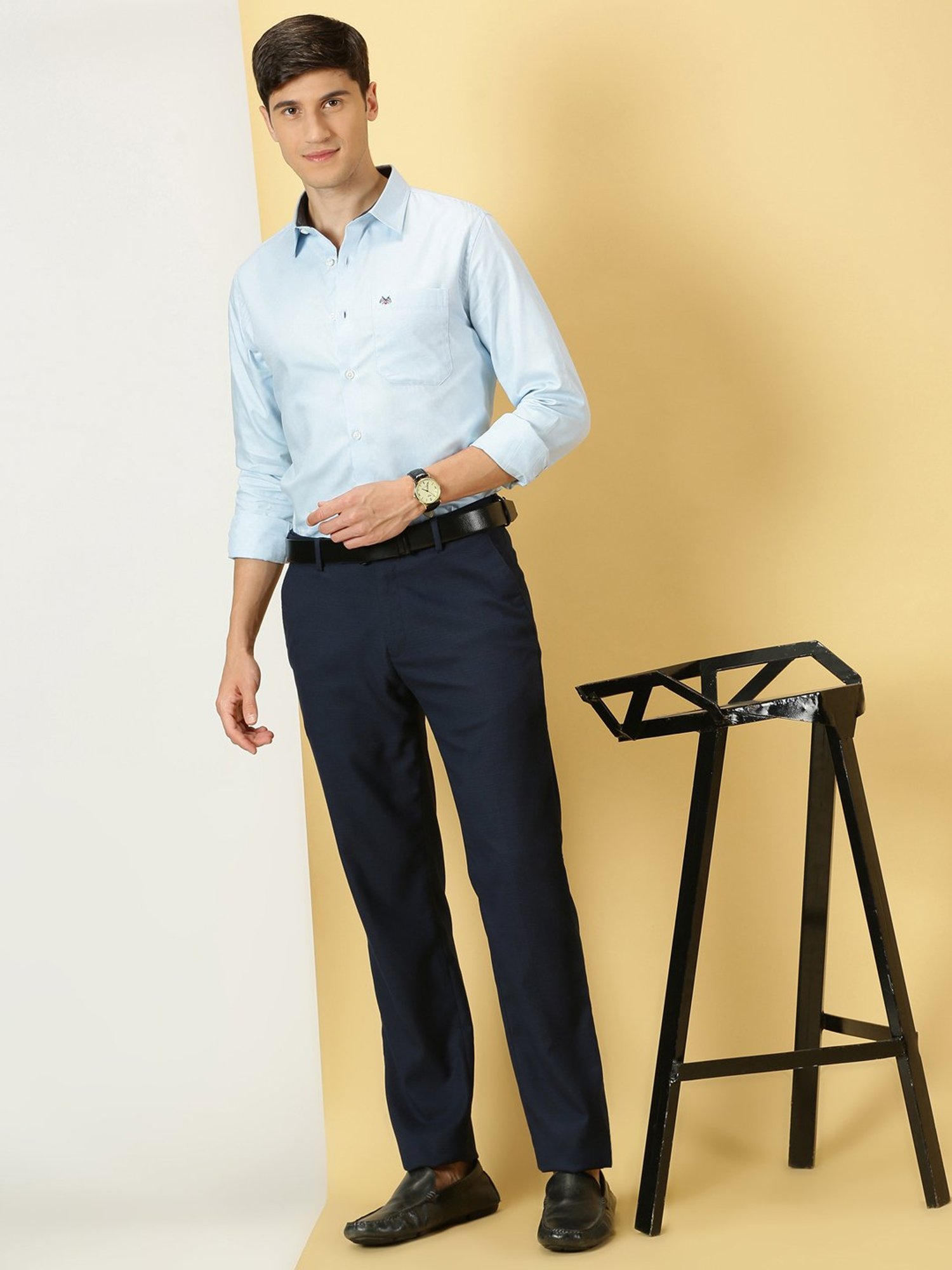 Thomas Scott Ice Blue Slim Fit Self Design Cotton Shirt