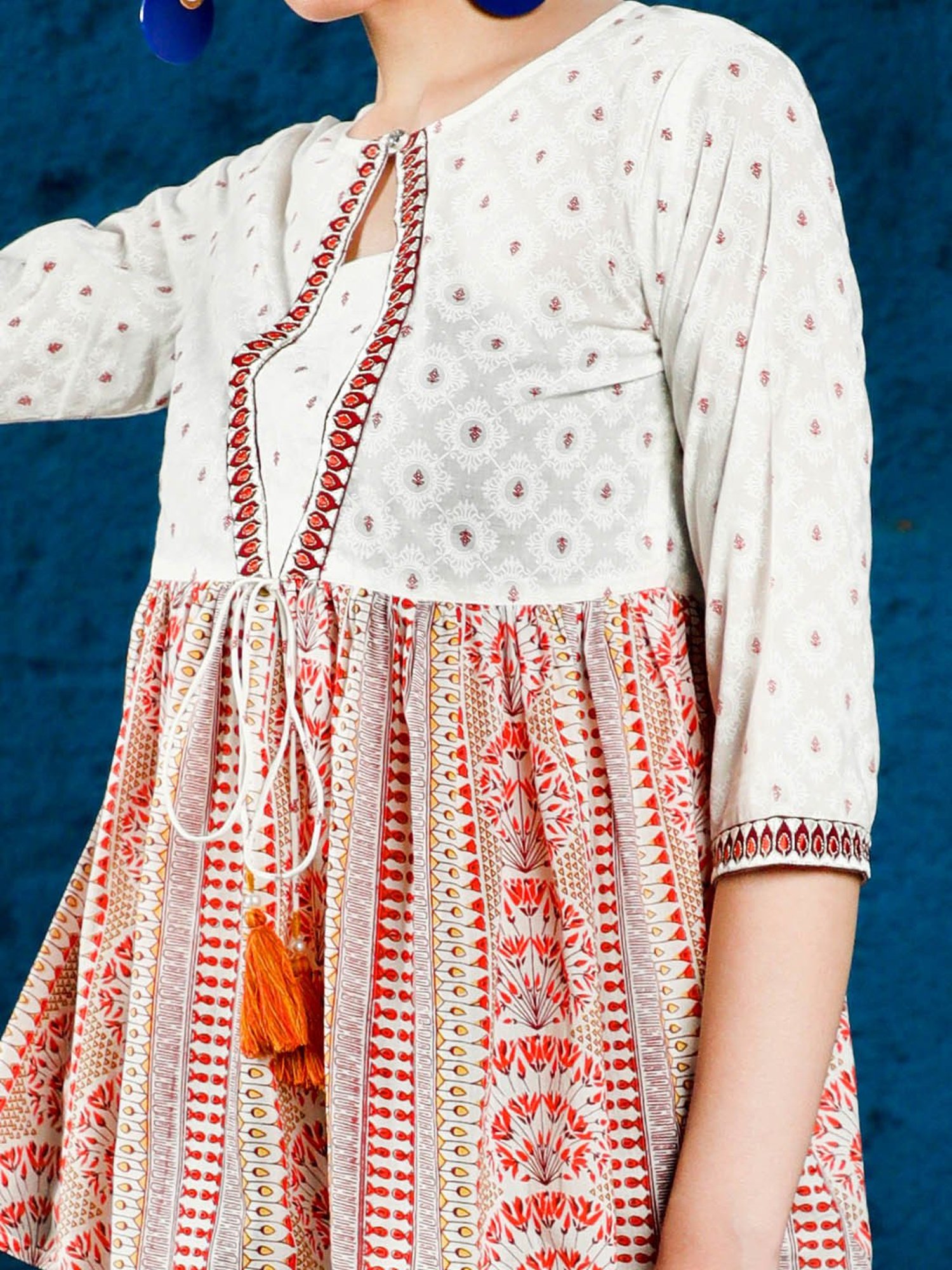 Jaipur Kurti White & Maroon Printed Peplum Top