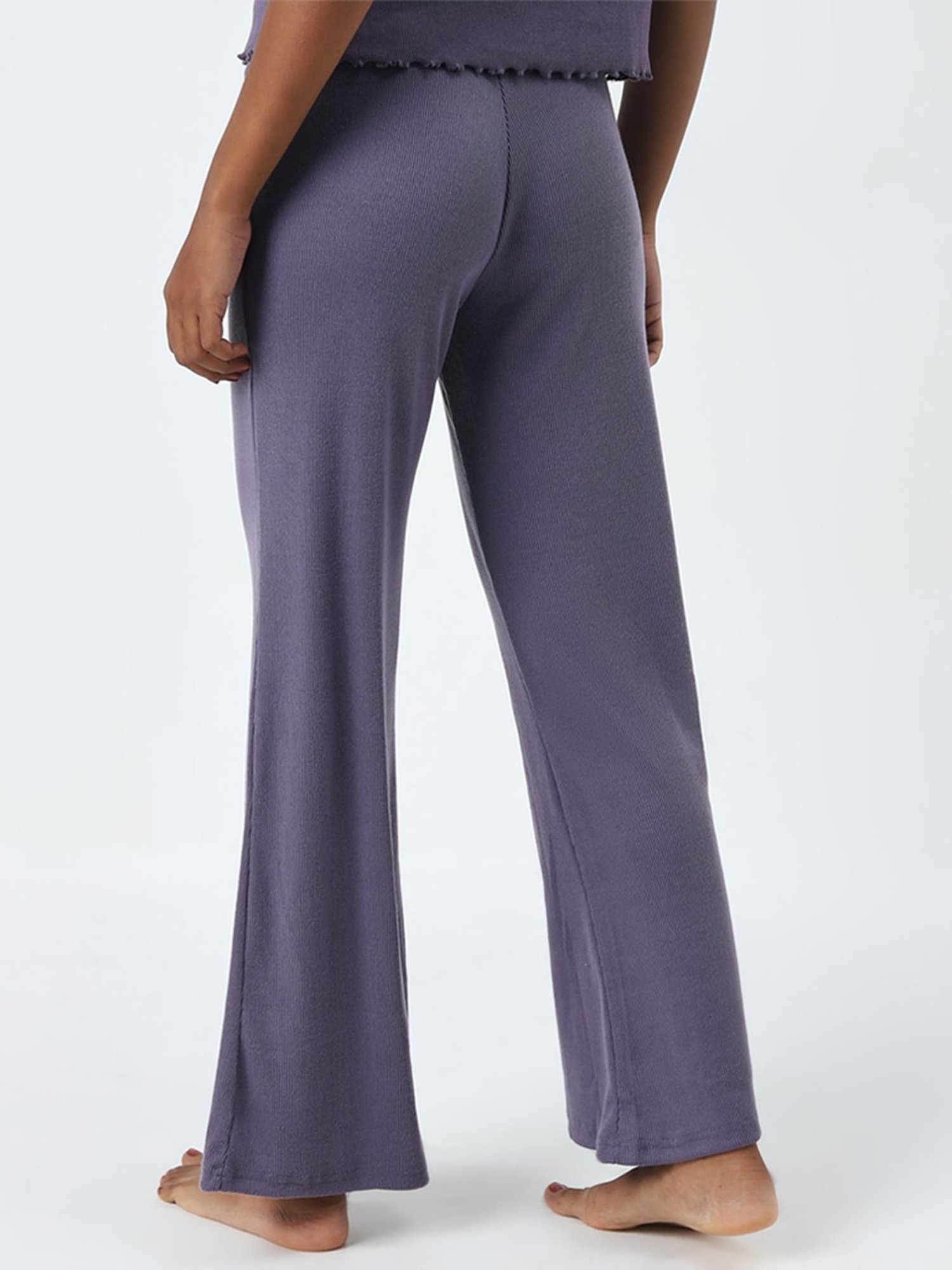 Superstar by Westside Purple Ribbed Textured High-Rise Pants