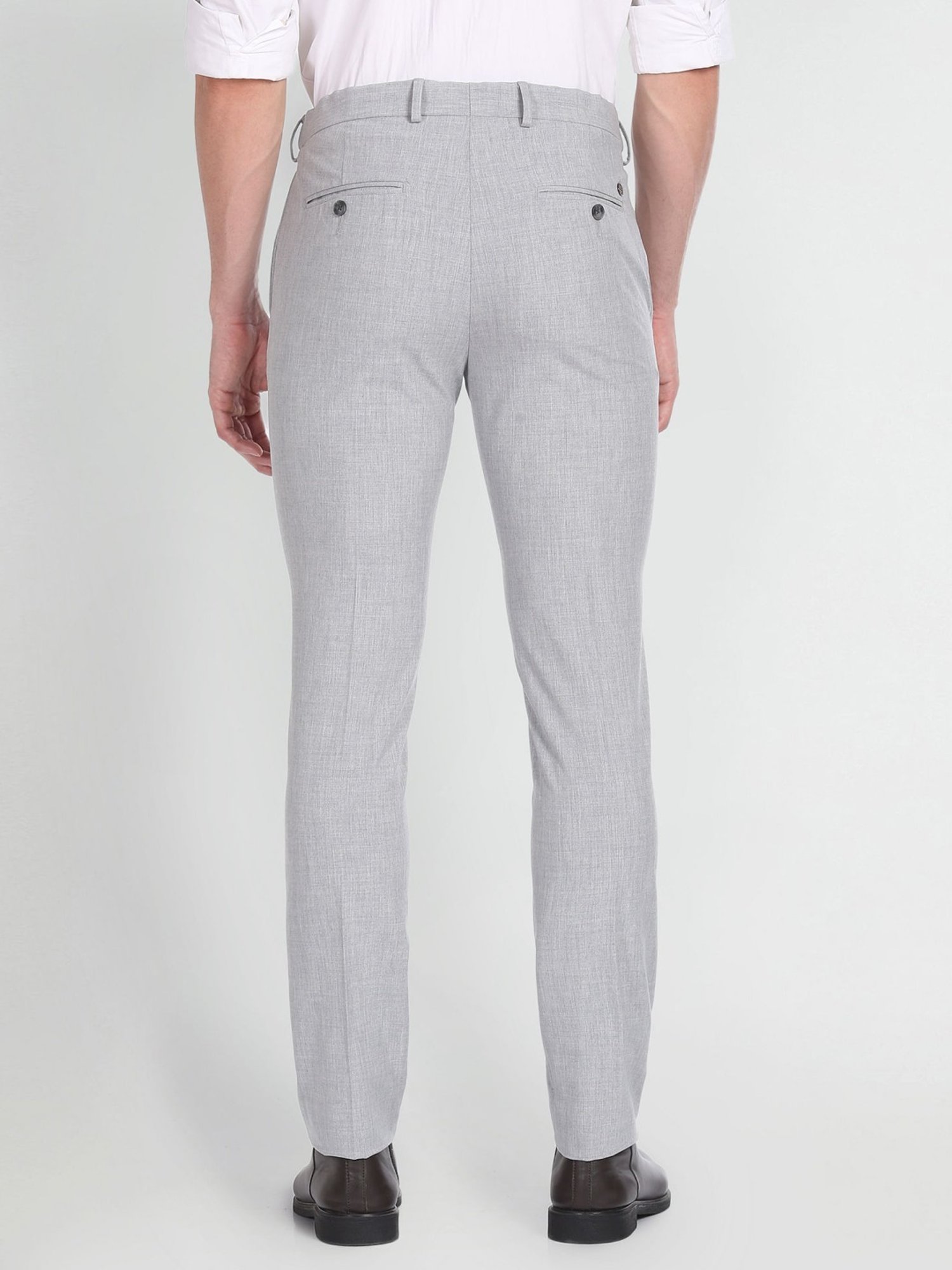 Arrow Grey Slim Fit Self Pattern Trousers