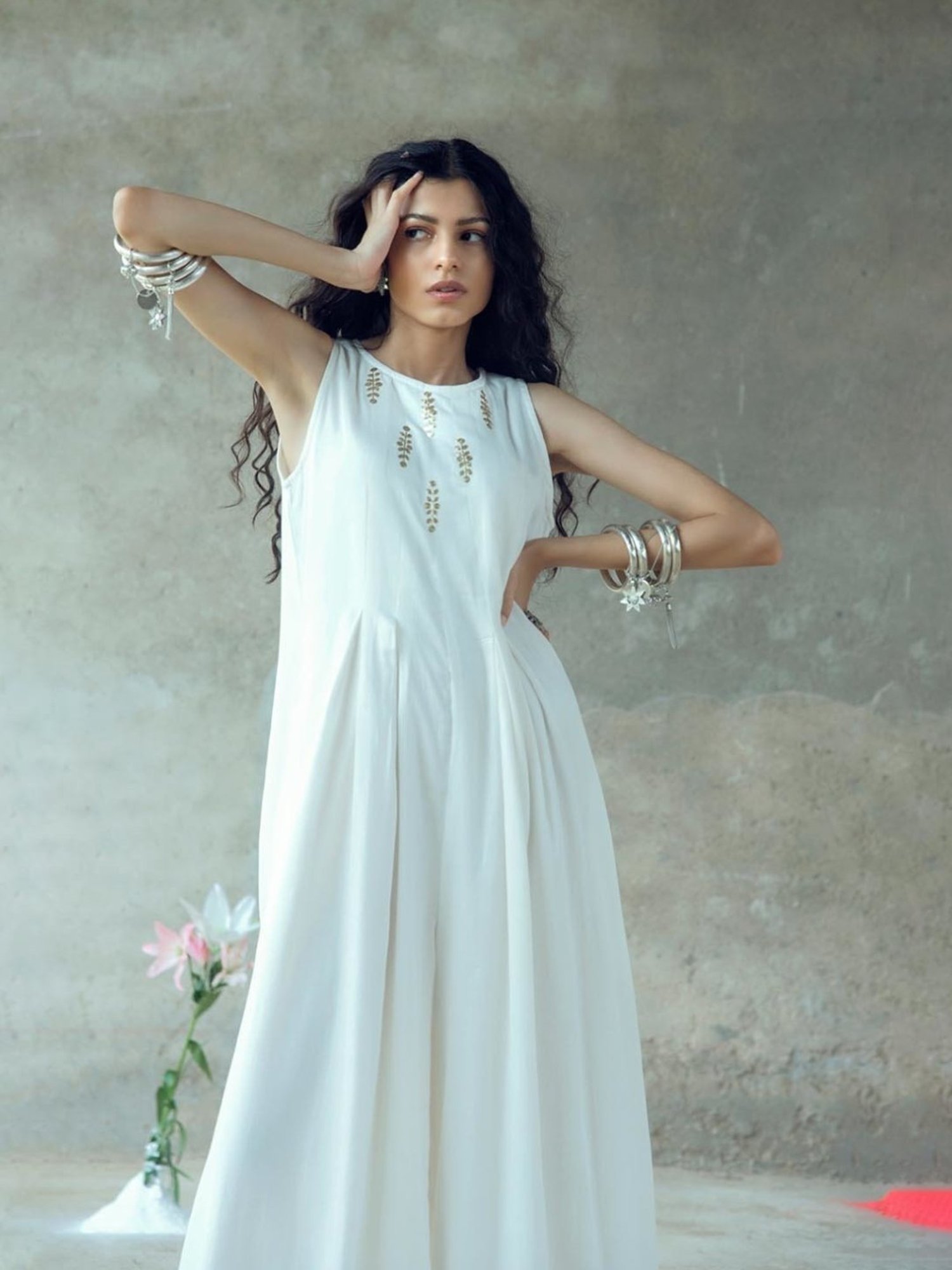 Gulaal White Urvashi Vividha Pitthan Work Sleeveless Jumpsuit