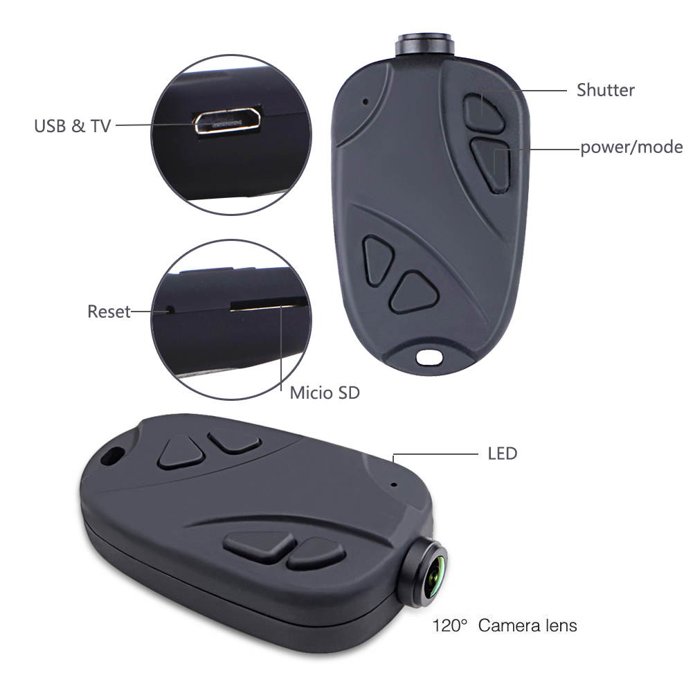 Mate 808 1080P Keychain Spy Hidden Security Camera 120 Wide Angel RC Cam Motion Detection FPV HT for Home and Office