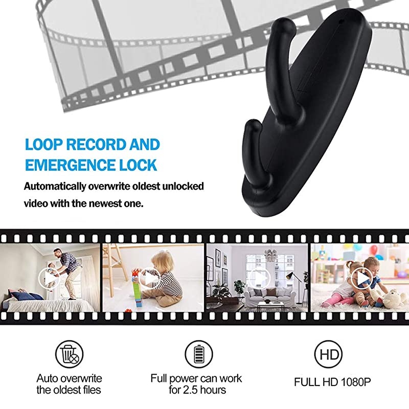 Mini Hidden Spy Camera HD 1080P Wall Mounted Hidden Camera Clothes Hook Coat Hanger Nanny Cam Surveillance Home Security Camera Housekeeper Video Only Black