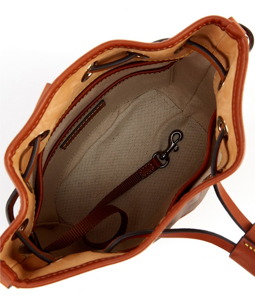 Dooney & Bourke Signature Monogrammed Collection Small Drawstring Bucket Bag