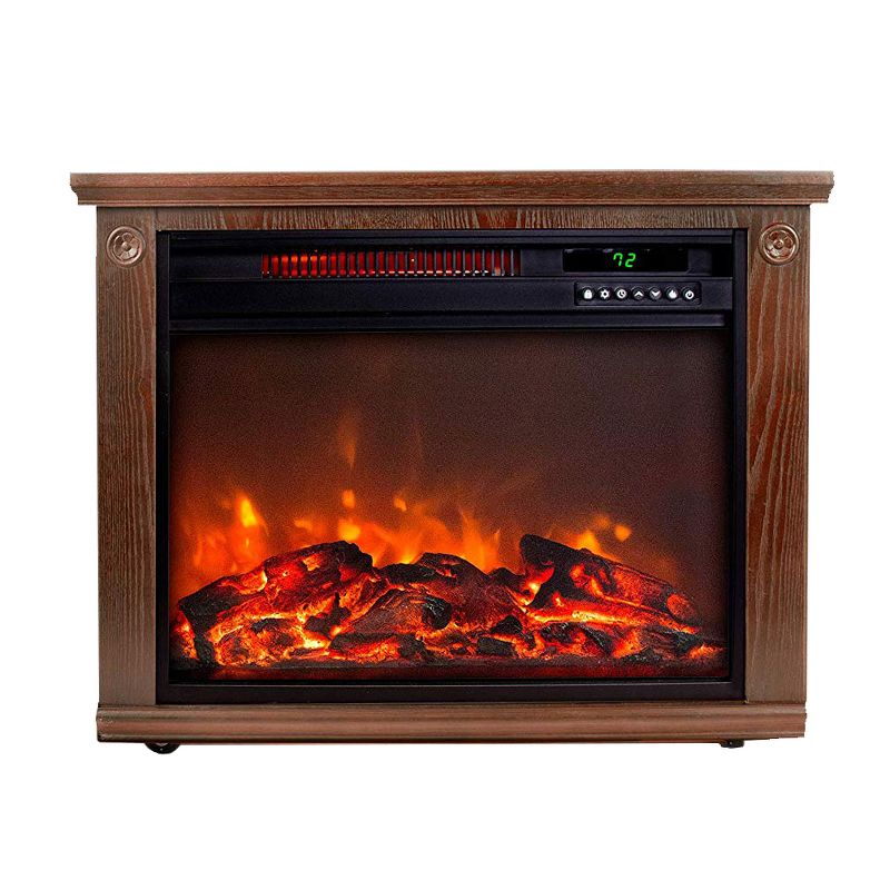 Lifesmart Large Room 1500W Portable Quartz Infrared Electric Indoor Fireplace Space Heater with 3 Heat Settings, Remote, and Tip-Over Protection, Oak