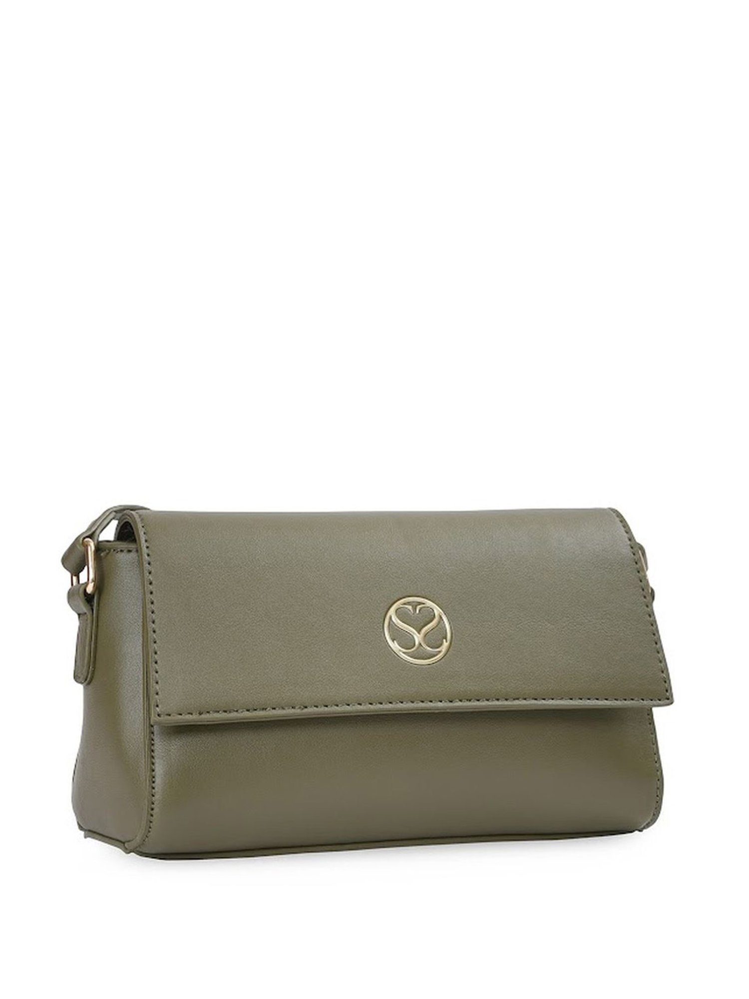 Sugarush Kelly Olive PU Solid Sling Handbag