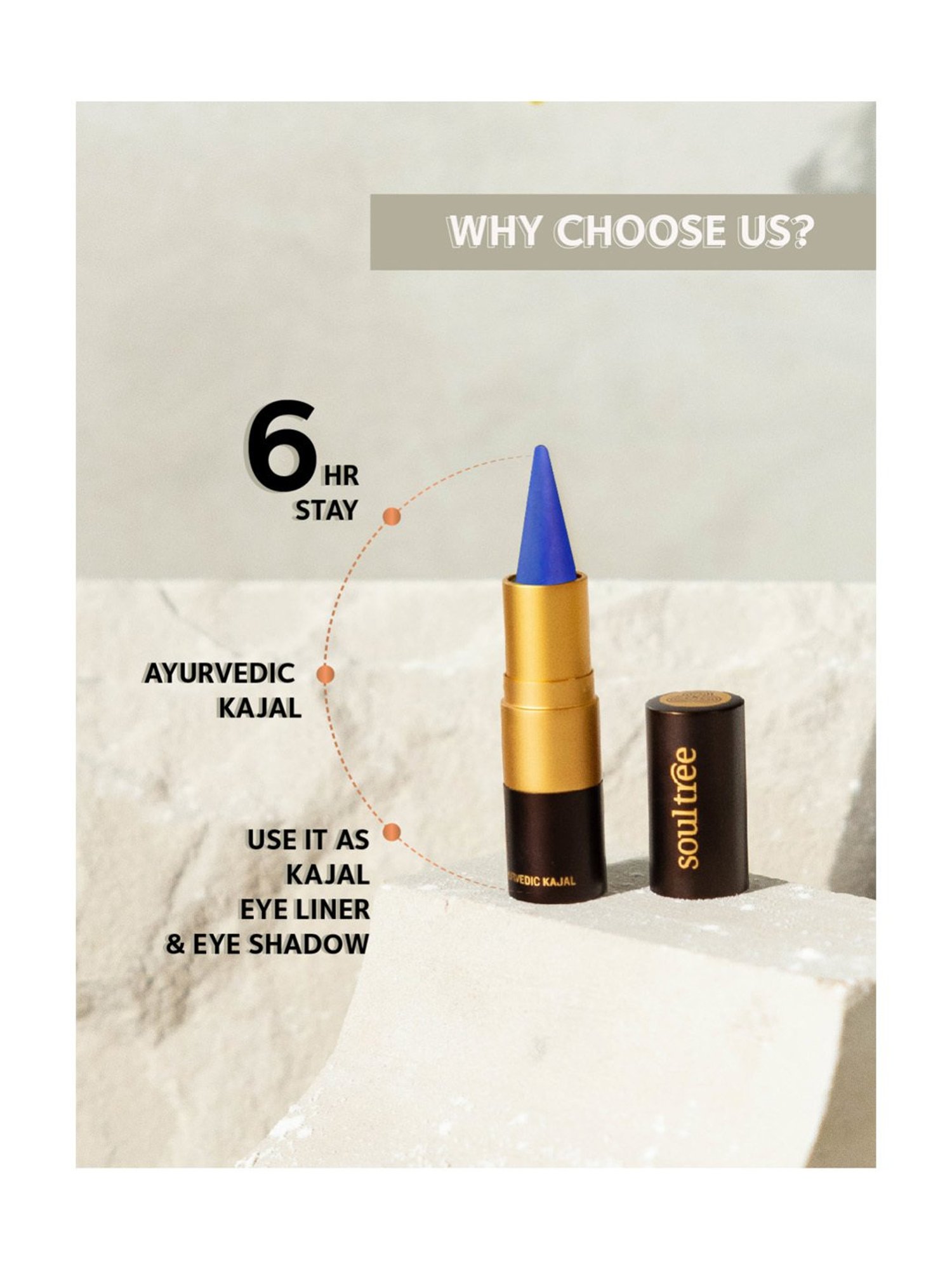 SoulTree Ayurvedic Kajal - True Blue - 3 gm | Organic Kajal