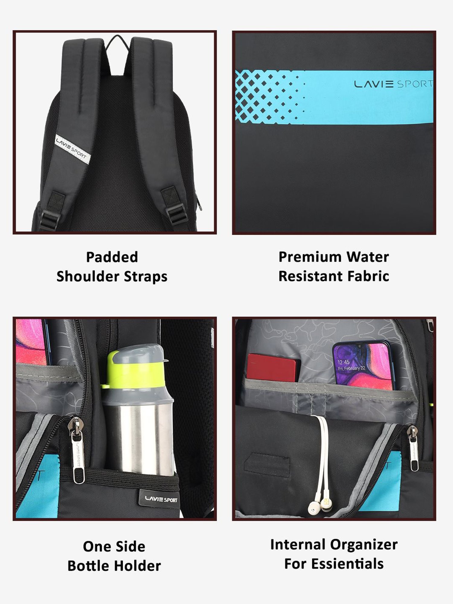 Lavie Sport Speedo 23L College Backpack For Boys & Girls|Men & Women (Black)