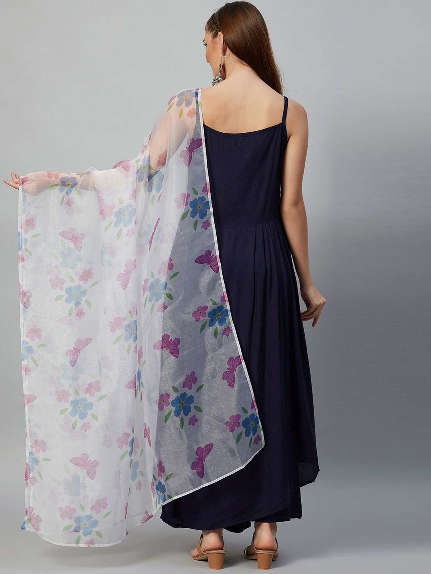 Inweave White Floral Print Dupatta