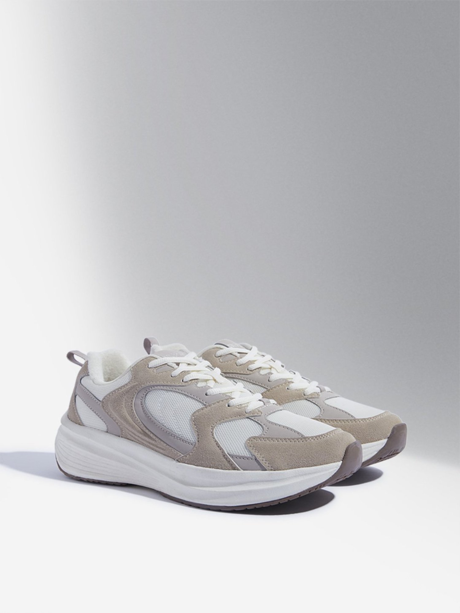 SOLEPLAY by Westside Beige Mesh-Detailed Lace-Up Sneakers