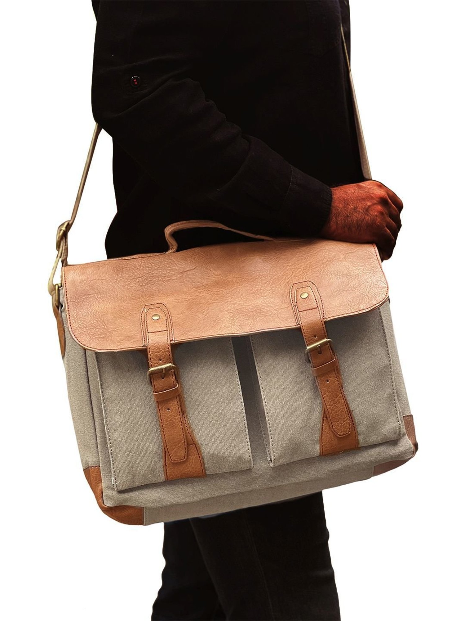 Mona B Beige Canvas Large Messenger Bag