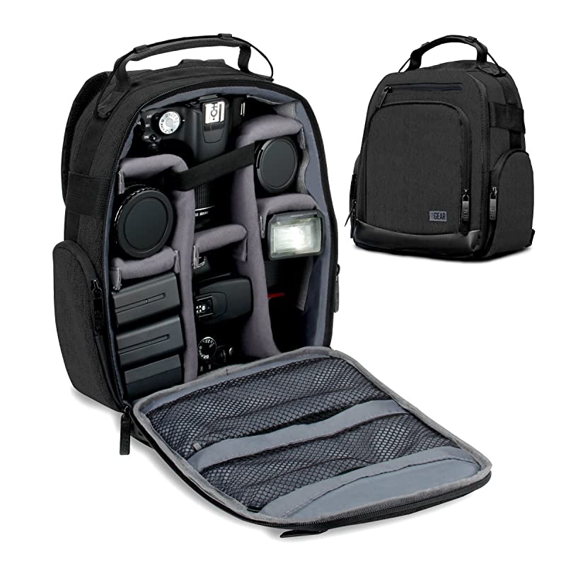 Portable Camera Backpack for DSLR Black with Customizable Accessory Dividers Weather Resistant Bottom and Comfortable Back Support Compatible with Canon Nikon and More
