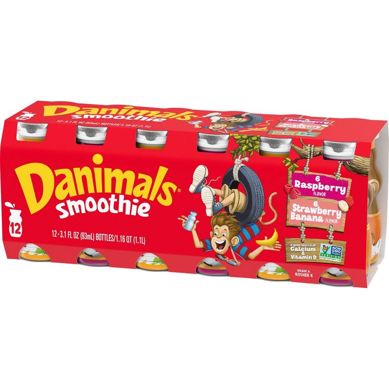 Dannon Danimals Strawberry Banana/Raspberry Smoothie Kids' Yogurt - 3.1oz/12pk