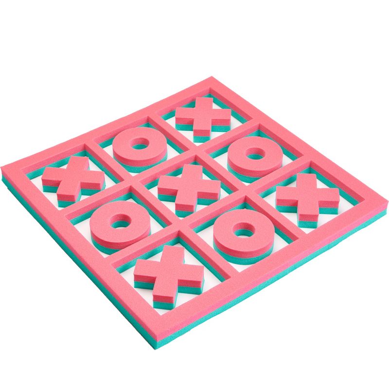 Floatation iQ H2O 3 In A Row Tic Tac Toe Floating Foam Swimming Pool Game Board Mat with 5 X and 4 O Game Pieces, 2x2 Foot Mini, Turquoise/Pink