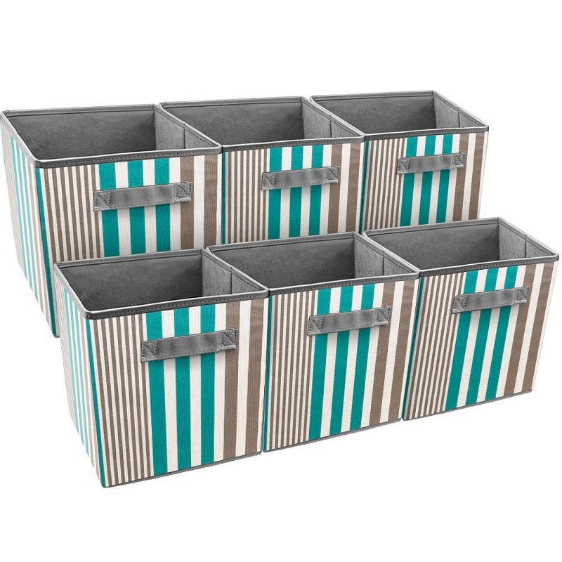 Sorbus 6pk Foldable Storage Cube Basket Bin Vertical Stripe Line Pattern Aqua