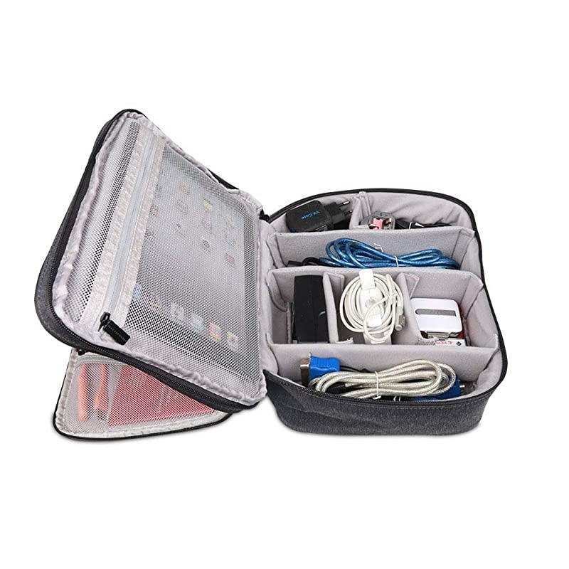 12'' Large Double Layer Waterproof Handbag Travel Office Gear Organizer Electronics Accessories Gadget Big Bag For USB Cable, SD Card, Hard Drive, Digital Camera, iPad (XL,Black)