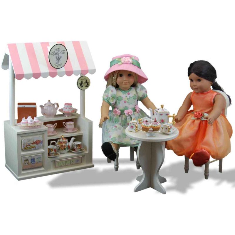 The Queen's Treasures 18 Inch Doll Furniture, Cream Wooden Café or Kitchen Table And Two Chairs