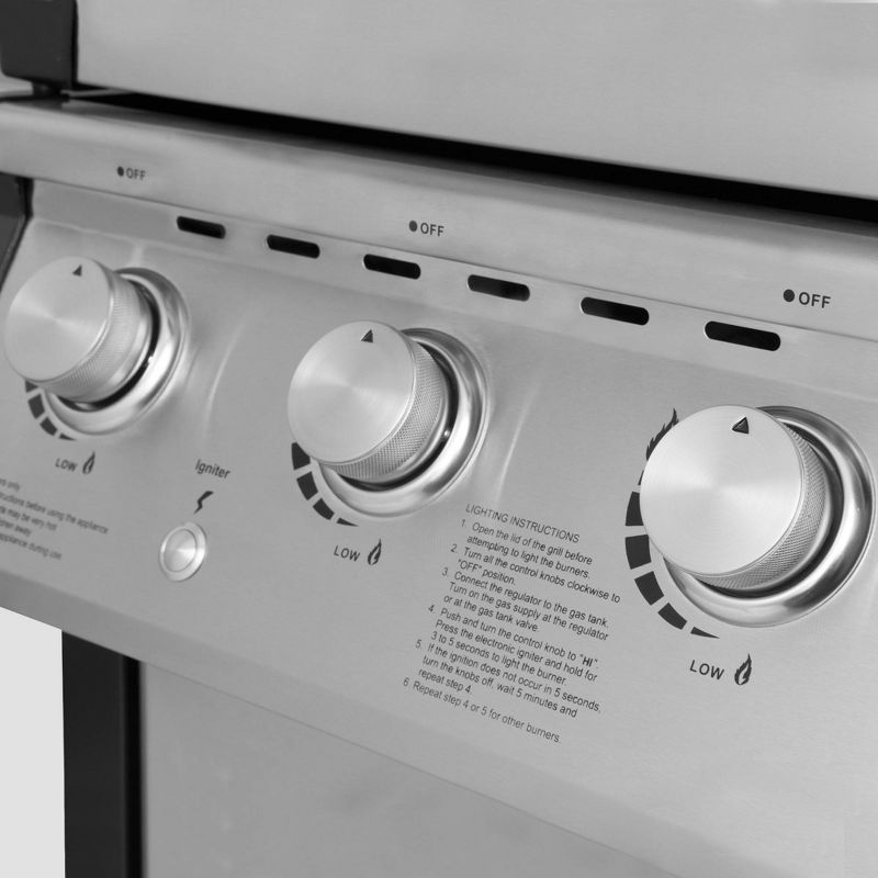 Stainless Steel 3 Burner Propane Gas Grill MG3000 Silver - Royal Gourmet