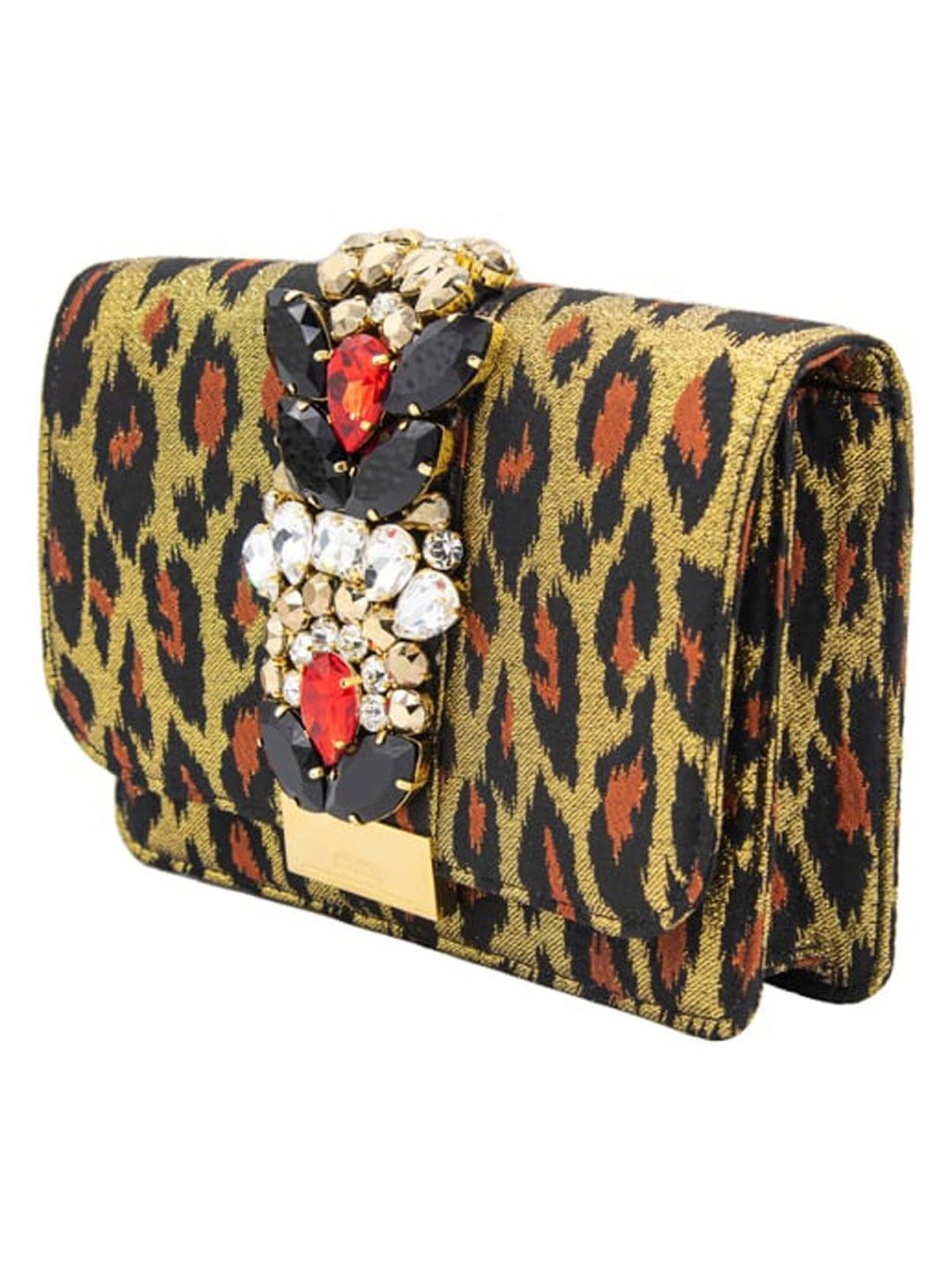 Gedebe Gold Cliky Metallic Leopard Medium Cross Body Bag