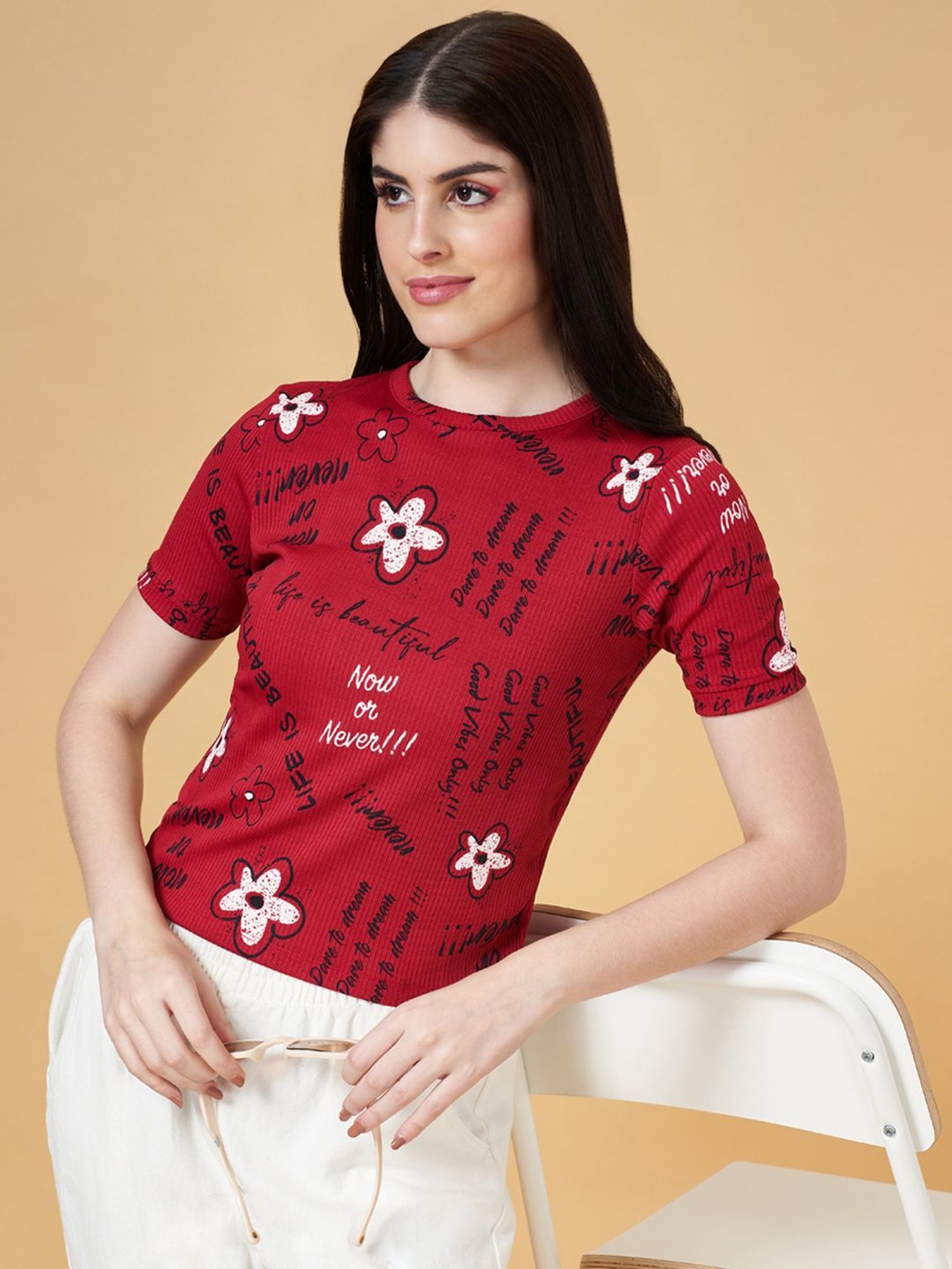 People by Pantaloons Maroon Printed Top