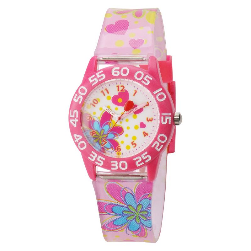 Girls' Red Balloon Pink Plastic Time Teacher Watch - Pink