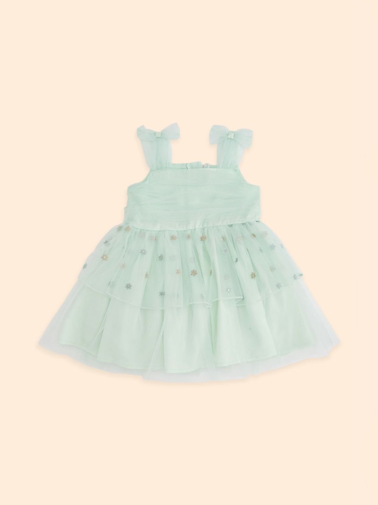 Pantaloons Baby Green Cotton Embroidered Party Dress
